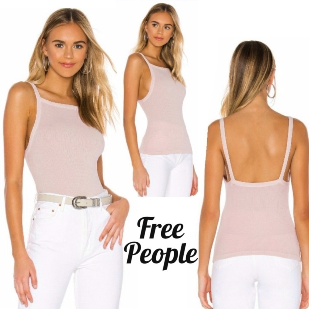 Free People Intimately Set Up Pale Pink High Square Neck Ribbed Tank Top XS